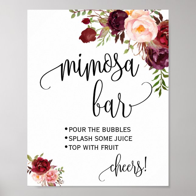 Póster Cartel de barra de mimosa boda de shower nupcial m (Frente)