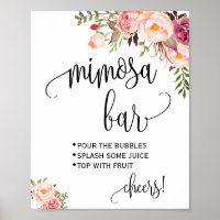Cartel de barra de mimosa boda rosa floral