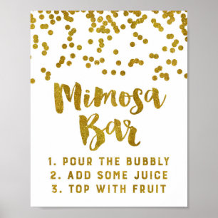 Póster Cartel de barra de Mimosa con confeti dorado para