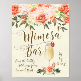 Póster Cartel de barra de mimosa con flores de melocotón 