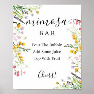 Póster Cartel de barra de Mimosa con flores silvestres