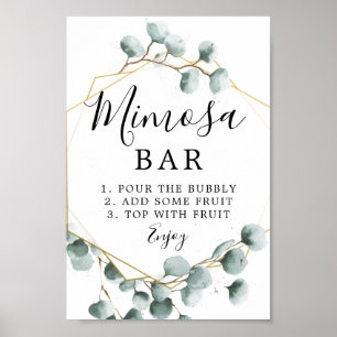 Póster Cartel de barra de Mimosa con follaje de eucalipto