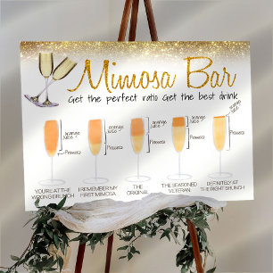 Póster Cartel de barra de Mimosa con purpurina dorada par