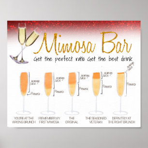 Póster Cartel de barra de Mimosa con purpurina roja para