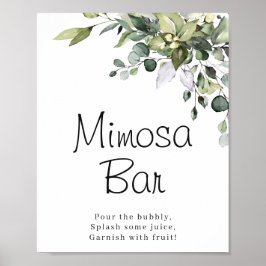 Póster Cartel de barra de Mimosa de acuarela de eucalipto