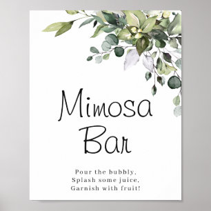 Póster Cartel de barra de Mimosa de acuarela de eucalipto