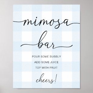 Póster Cartel de barra de mimosa de gingham azul