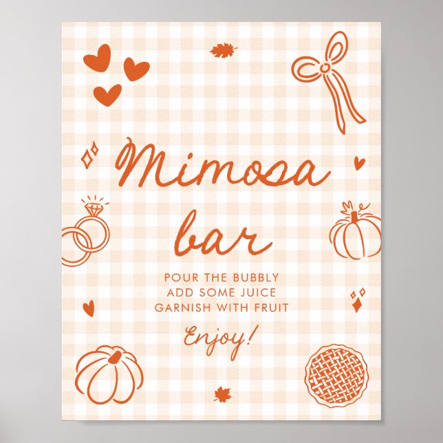 Póster Cartel de barra de mimosa de gingham naranja de ot (Frente)