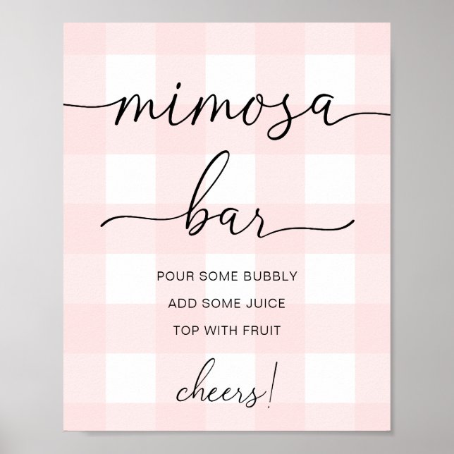 Póster Cartel de barra de mimosa de gingham rosa (Frente)