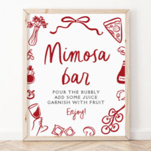 Póster Cartel de barra de Mimosa de Pizza de Pasta dibuja