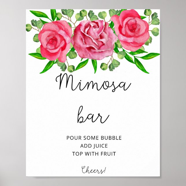 Póster Cartel de barra de mimosa de rosas acuarela (Frente)
