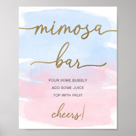 Póster Cartel de barra de Mimosa dorada con acuarela rosa