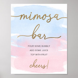 Póster Cartel de barra de Mimosa dorada con acuarela rosa
