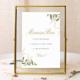 Póster Cartel de barra de Mimosa dorada y verde moderno