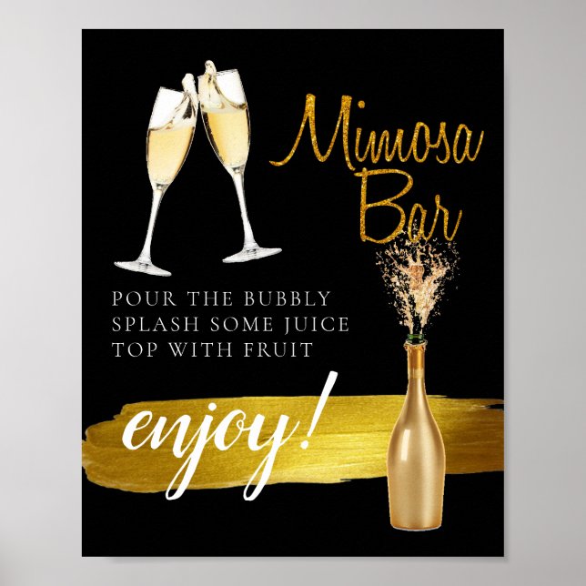 Póster Cartel de barra de mimosa elegante para desayuno n (Frente)