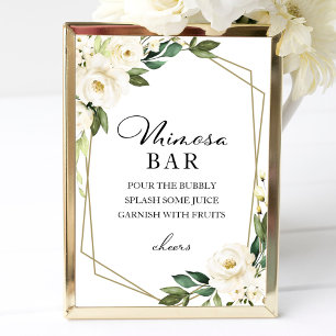 Póster Cartel de barra de mimosa floral blanco geométrico