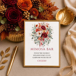 Póster Cartel de barra de mimosa floral boho otoño rojo i