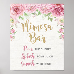 Póster Cartel de barra de Mimosa floral rosa dorado boda