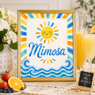 Póster Cartel de barra de Mimosa para baby shower - Aquí 