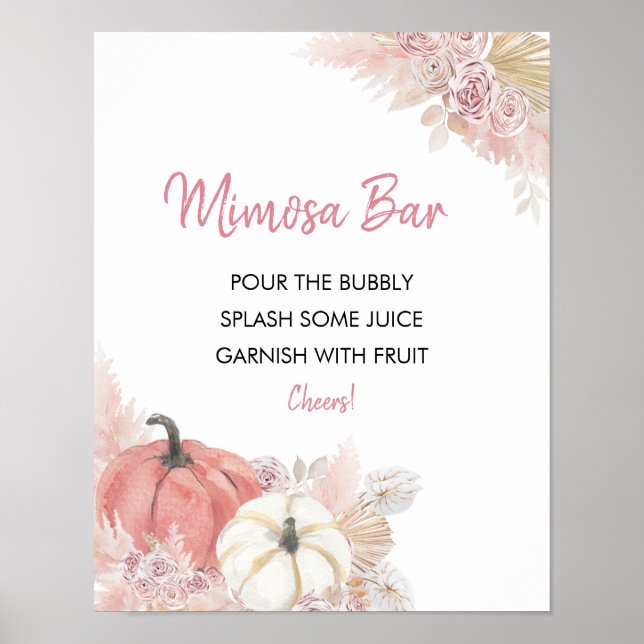 Póster Cartel de barra de mimosa para baby shower bohemio (Frente)