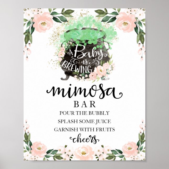 Póster Cartel de barra de mimosa para baby shower de Caul (Frente)