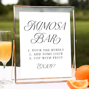 Póster Cartel de barra de Mimosa para boda con tipografía