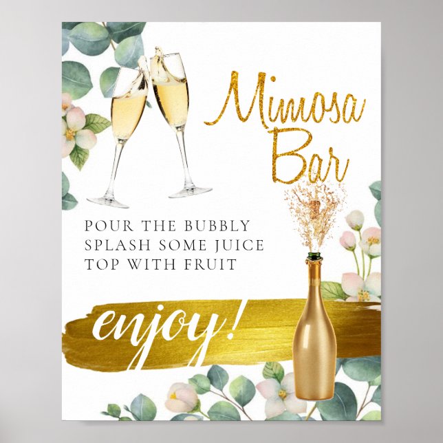 Póster Cartel de barra de mimosa para desayuno nupcial Bl (Frente)