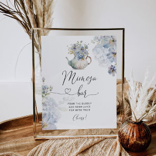 Póster Cartel de barra de mimosa para té floral azul