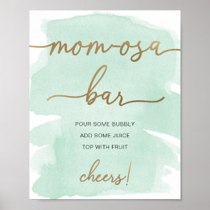 Póster Cartel de barra de Mom-osa verde menta acuarela do