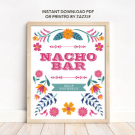 Póster Cartel de Barra de Nachos Fiesta Mexicana Rosa Ama