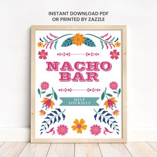 Póster Cartel de Barra de Nachos Fiesta Mexicana Rosa Ama