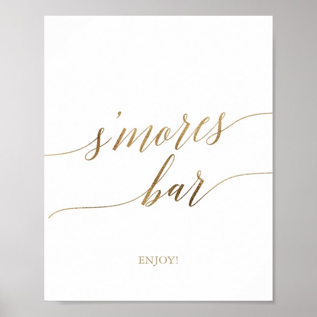 Póster Cartel de barra de S'mores con caligrafía dorada e (Frente)