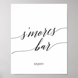 Póster Cartel de barra de S'mores con caligrafía negra el