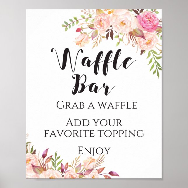 Póster Cartel de barra de waffles floral boho (Frente)