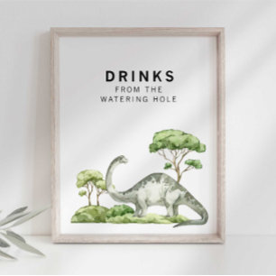 Póster Cartel de bebida de dinosaurio jurásico acuarela
