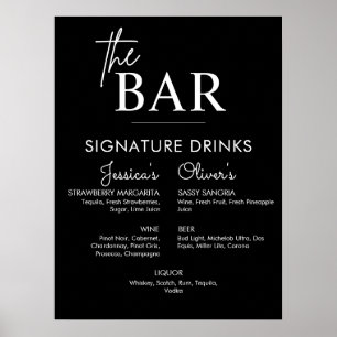 Póster Cartel de bebida de firma de boda negra imprimible
