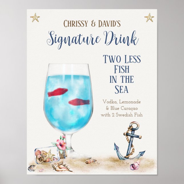 Póster Cartel de Bebida Personalizada Dos Menos Peces en  (Frente)