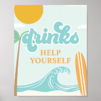 Cartel de bebida Surf's Up para cumpleaños en la p
