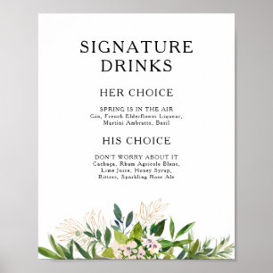 Póster Cartel de Bebidas con Elegante Verde Oliva