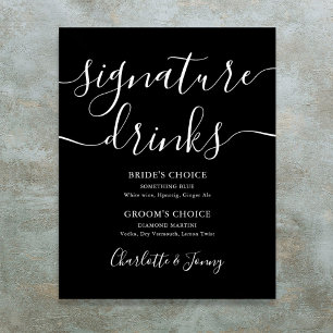 Póster Cartel de Bebidas con Firma en Negro y Blanco