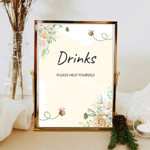 Póster Cartel de bebidas de abeja de acuarela ayudarse a 