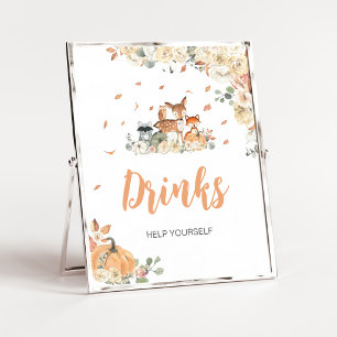 Póster Cartel de Bebidas de Animales del Bosque Floral