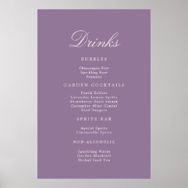 Póster Cartel de Bebidas de Boda con Caligrafía Malva