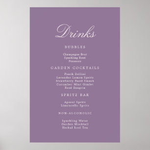 Póster Cartel de Bebidas de Boda con Caligrafía Malva