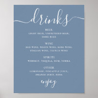 Cartel de Bebidas de Boda Costera Azul Polvoriento