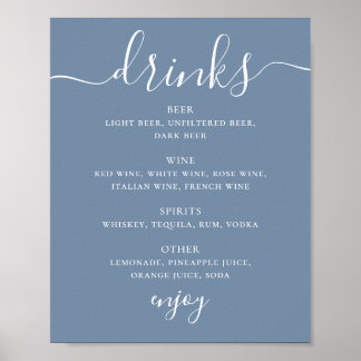 Póster Cartel de Bebidas de Boda Costera Azul Polvoriento