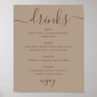 Cartel de Bebidas de Boda en Taupe Polvoriento | M