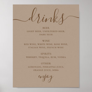 Póster Cartel de Bebidas de Boda en Taupe Polvoriento M