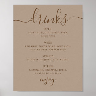 Póster Cartel de Bebidas de Boda en Taupe Polvoriento | M