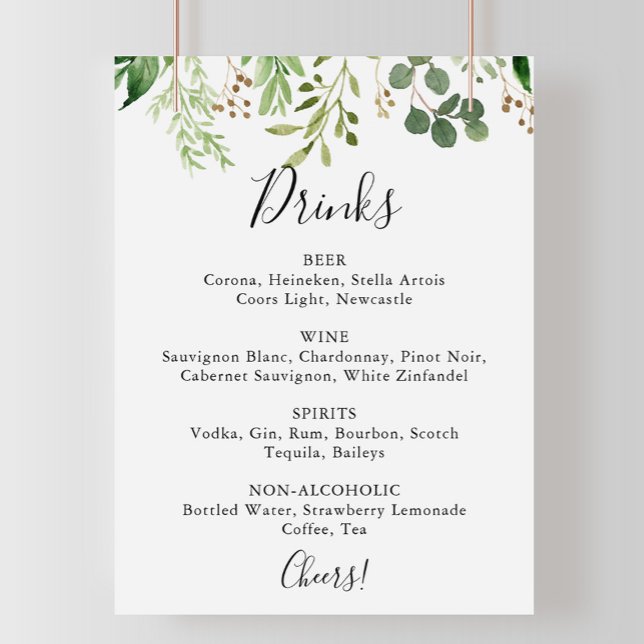 Póster Cartel de Bebidas de Boda Floral Simple de Eucalip (Subido por el creador)